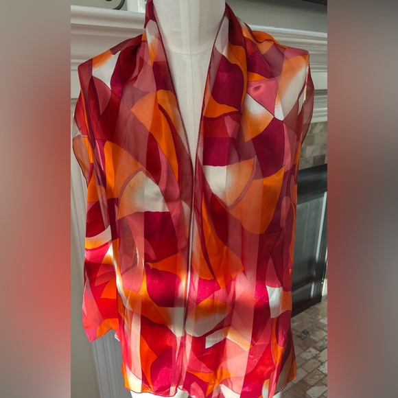 Orange, white ,red vintage Scarf 13 X 59” polyester made in Korea - Picture 1 of 5